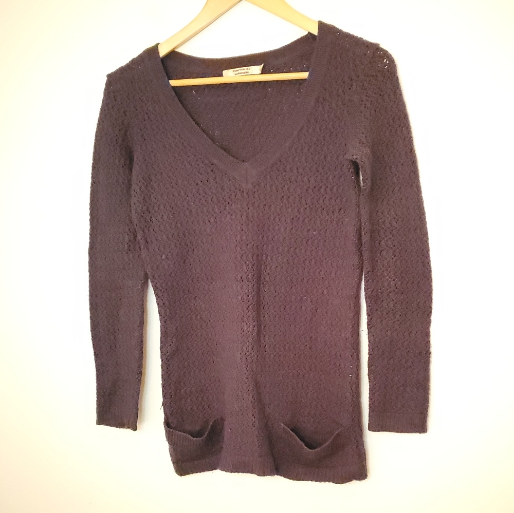 Comptoir Des Cotonniers V-Neck Navy Chunky Knit Sweater Wool / Cotton M
